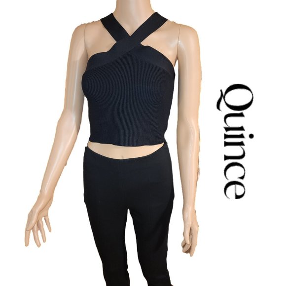 Quince Tops - Quince Cropped Halter Ribbed Knit Tank NWT Black Small